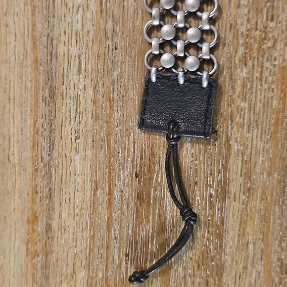 Lucky Brand Unisex Chunky Silver Mesh Link and Leather Toggle Bracelet - Picture 6 of 9